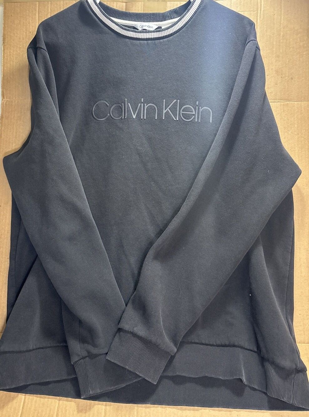 Calvin Klein Men XL Dark Grey Crewneck Pullover Casual Cotton Fleece Spell